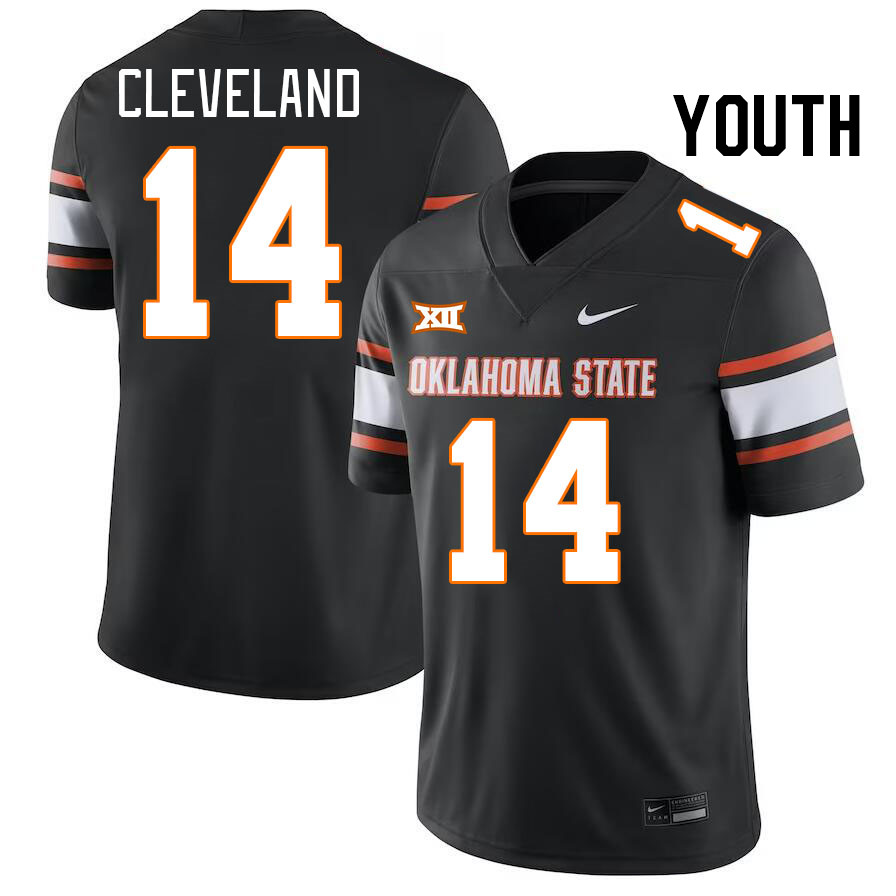 Youth #14 Landyn Cleveland Oklahoma State Cowboys College Football Jerseys Stitched-Black